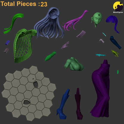 Arcana Goddess of Victory Nikke 1:10 scale collectible figure modular breakdown showing 23 pieces