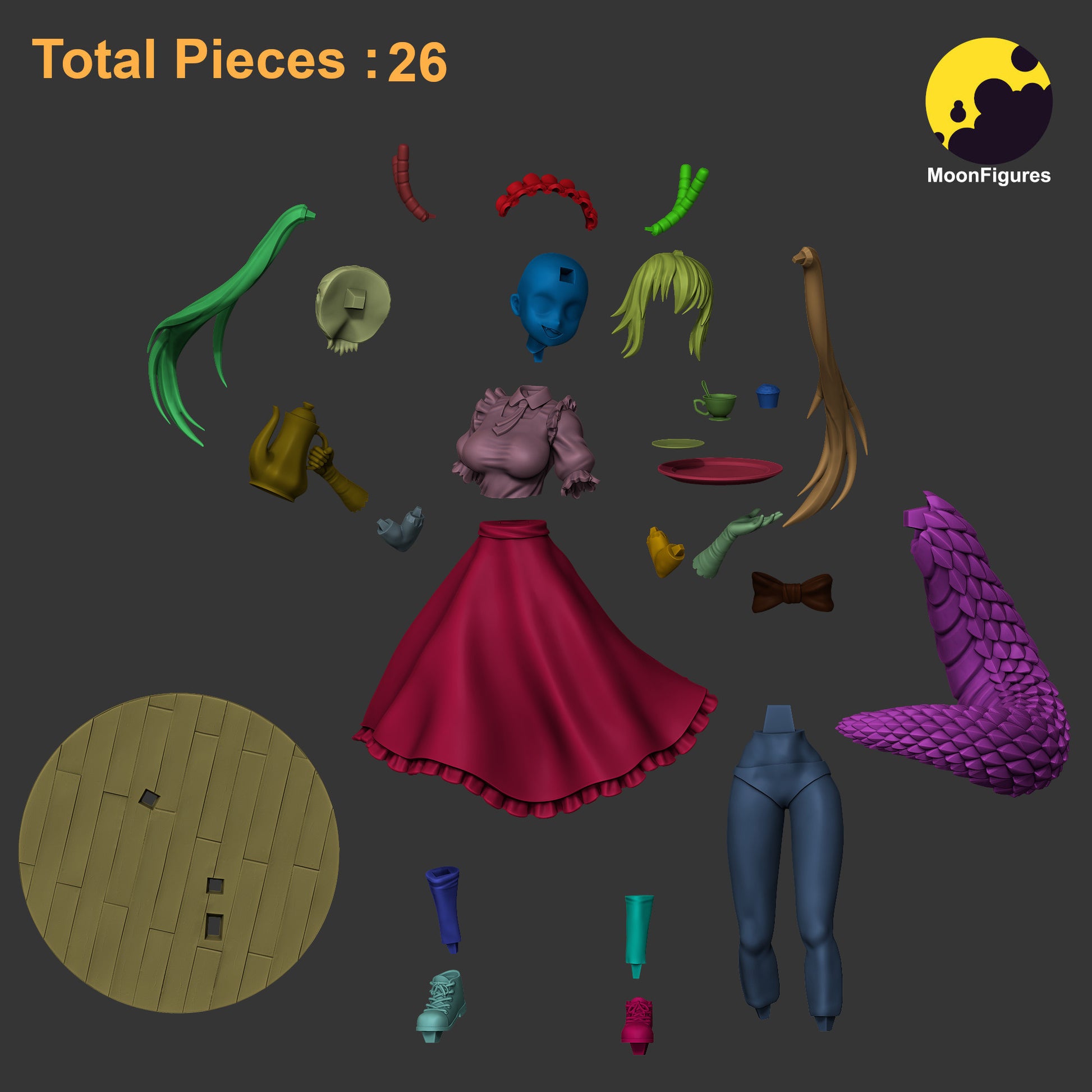 Tohru Miss Kobayashi’s Dragon Maid 1:10 scale collectible figure modular breakdown with 26 pieces