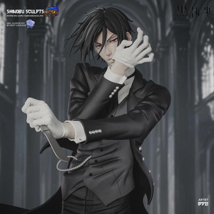 Turntable video of Sebastian Michaelis Black Butler 1:8 scale collectible figure with dynamic pose and flowing coat.