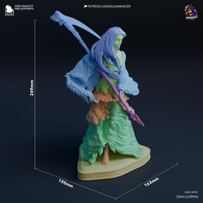 Dimension breakdown of Priscilla figurine, showcasing height, width, and depth with accurate scaling for display or gameplay.