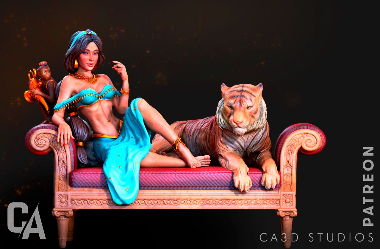 Full figurine set featuring the character with a monkey and a tiger on a decorative couch.