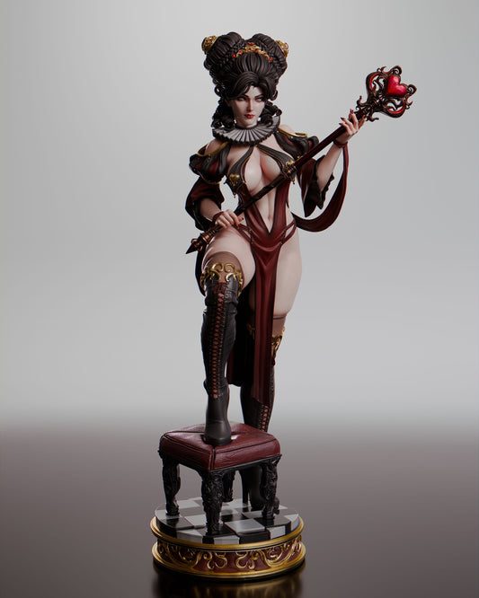 Queen of Hearts 1:6 scale resin statue front view holding heart scepter Alice in Wonderland display collectible