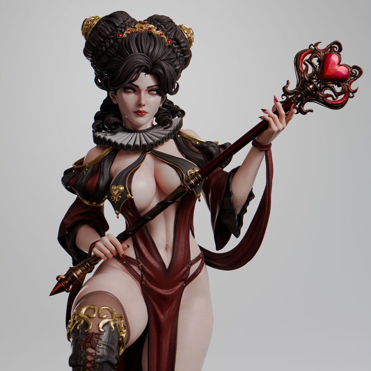 Queen of Hearts 1:6 scale resin statue close up ornate costume detail heart staff Wonderland figure