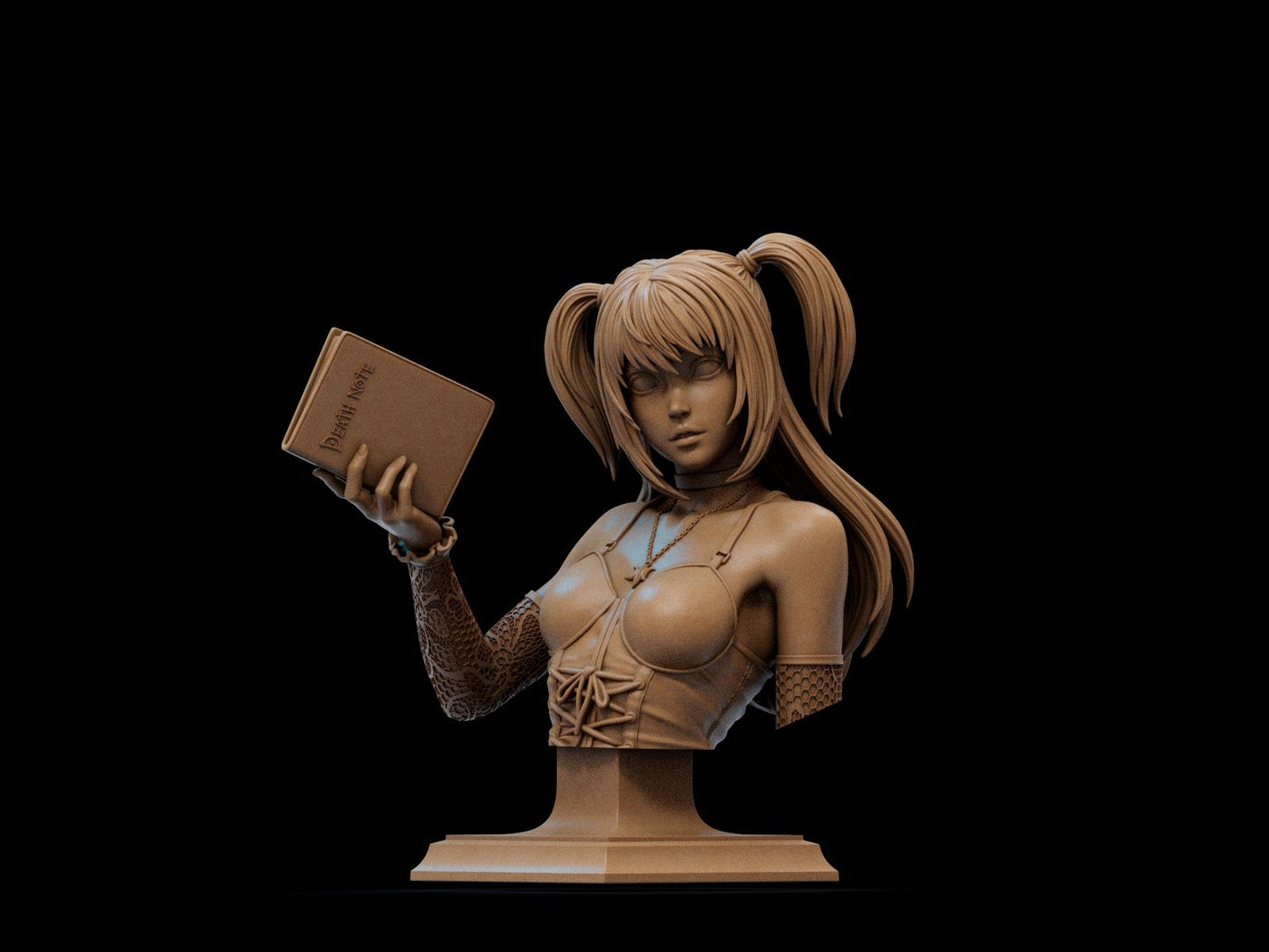 Bust of Misa Amane holding a book, with detailed outfit and expression.