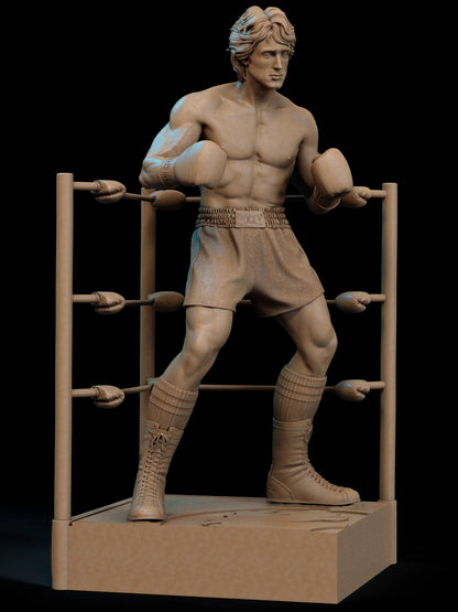 Rocky Balboa clay render side view highlighting gloves, boots, and detailed anatomy.