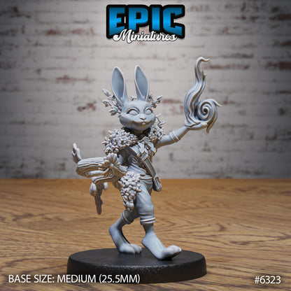 rabbit folk druid resin miniature harengon casting spell swirling magic effect dungeons and dragons tabletop character