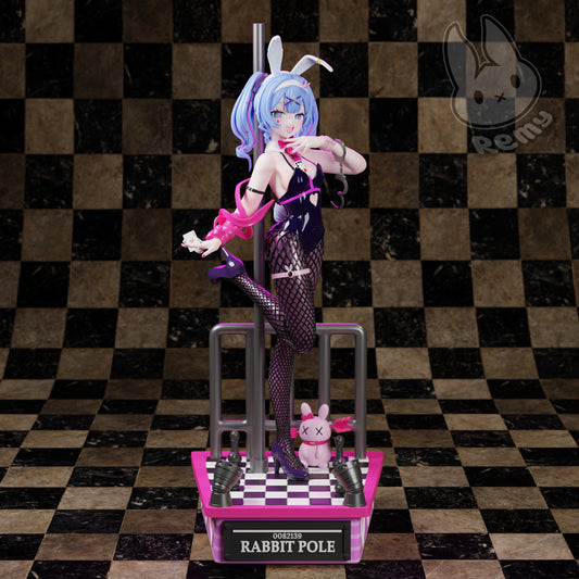 Rabbit Hole Miku vTuber bunny outfit front view collectible figure with pole dance pose high heels and stage platform