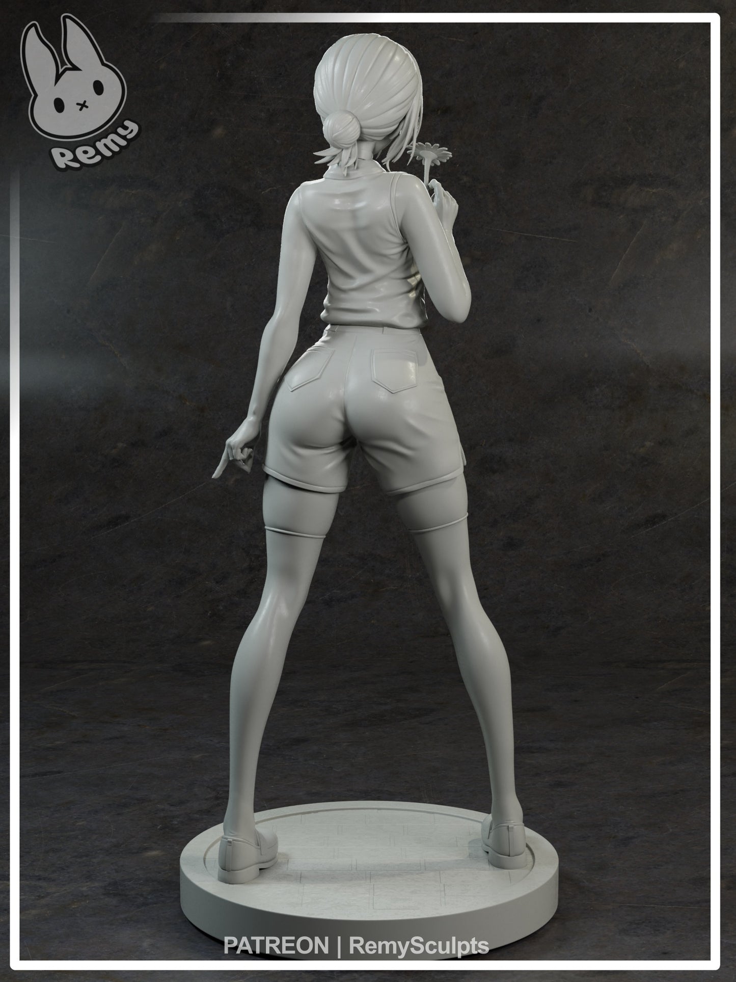 Reze Chainsaw Man 1:7 scale figure rear view unpainted render detailed clothing sculpt stockings shoes anime collectible