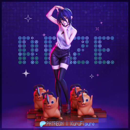 Reze Chainsaw Man figure front angle showing relaxed pose outfit details and facial expression