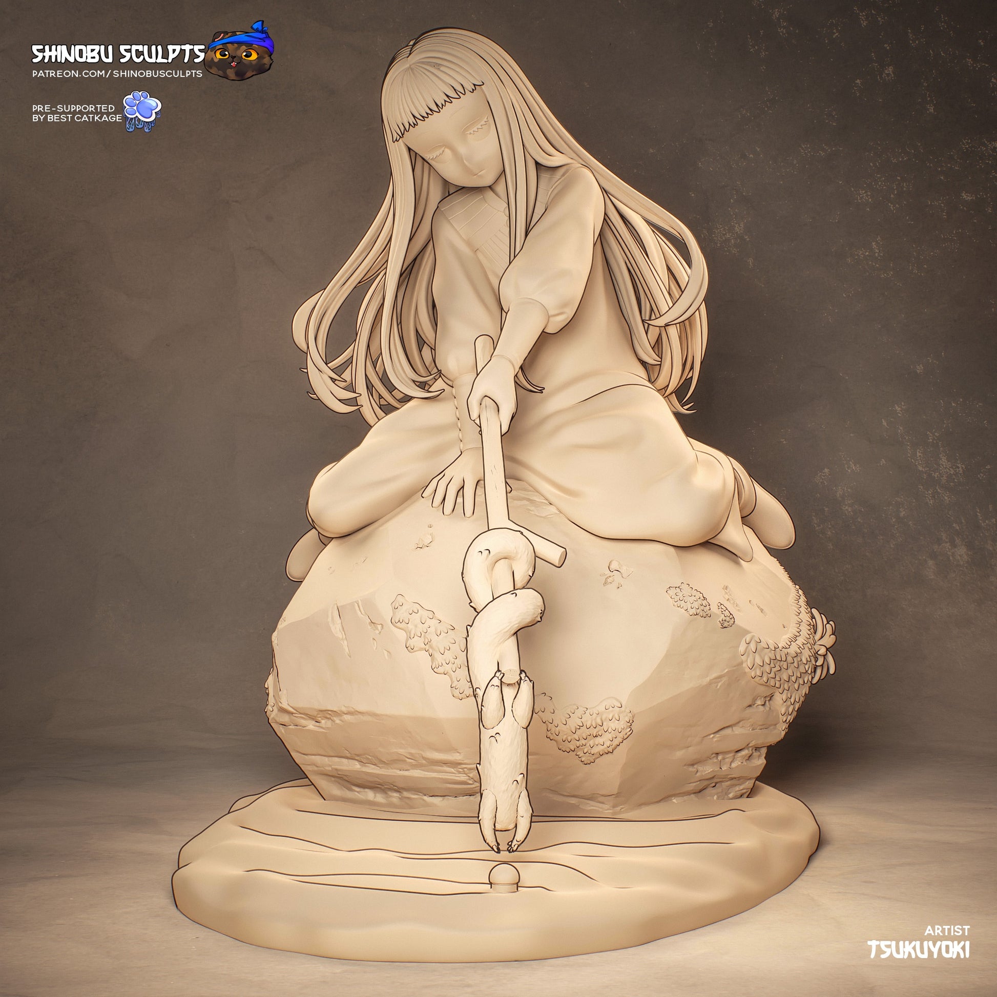 Richeh Witch Hat Atelier rear view fantasy anime collectible figure seated on rock
