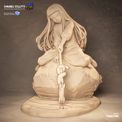 Richeh Witch Hat Atelier rear view fantasy anime collectible figure seated on rock