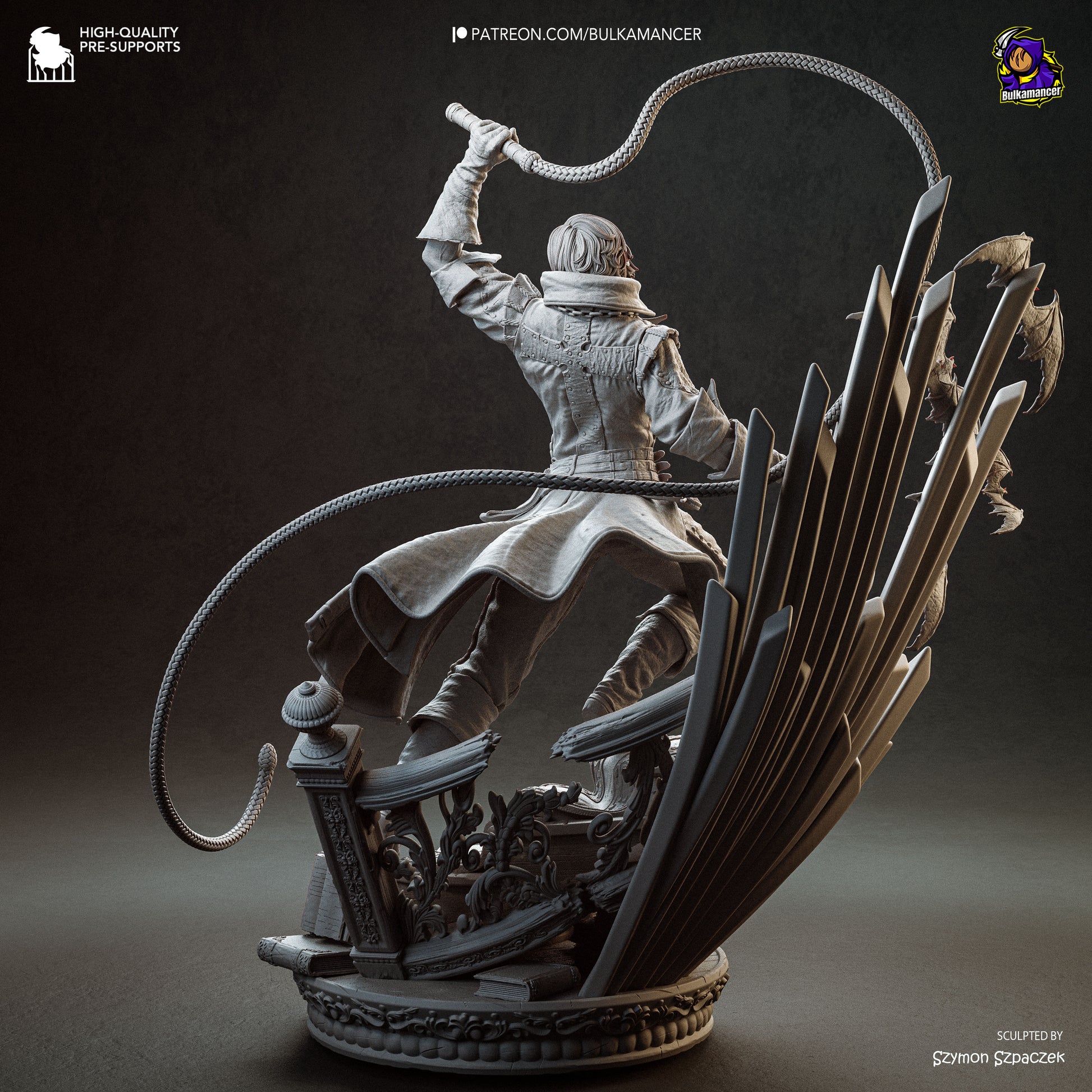 Richter Belmont Castlevania 1:8 scale resin collector statue unpainted rear view sculpt detail whip cape gothic base display collectible