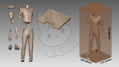 Robert Mecha Man Robertson 1:7 scale figure exploded parts including head, hair, torso, arms, legs, shoes, and display base