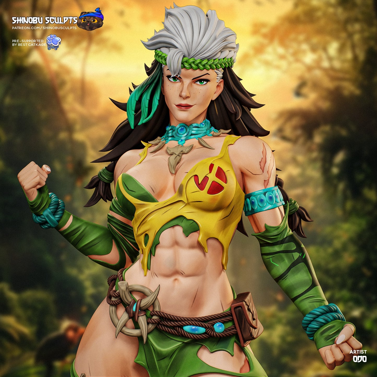 Rogue Savage X-Men painted 1:8 scale figure close-up showing facial expression wild hair headband costume texture and battle-worn details