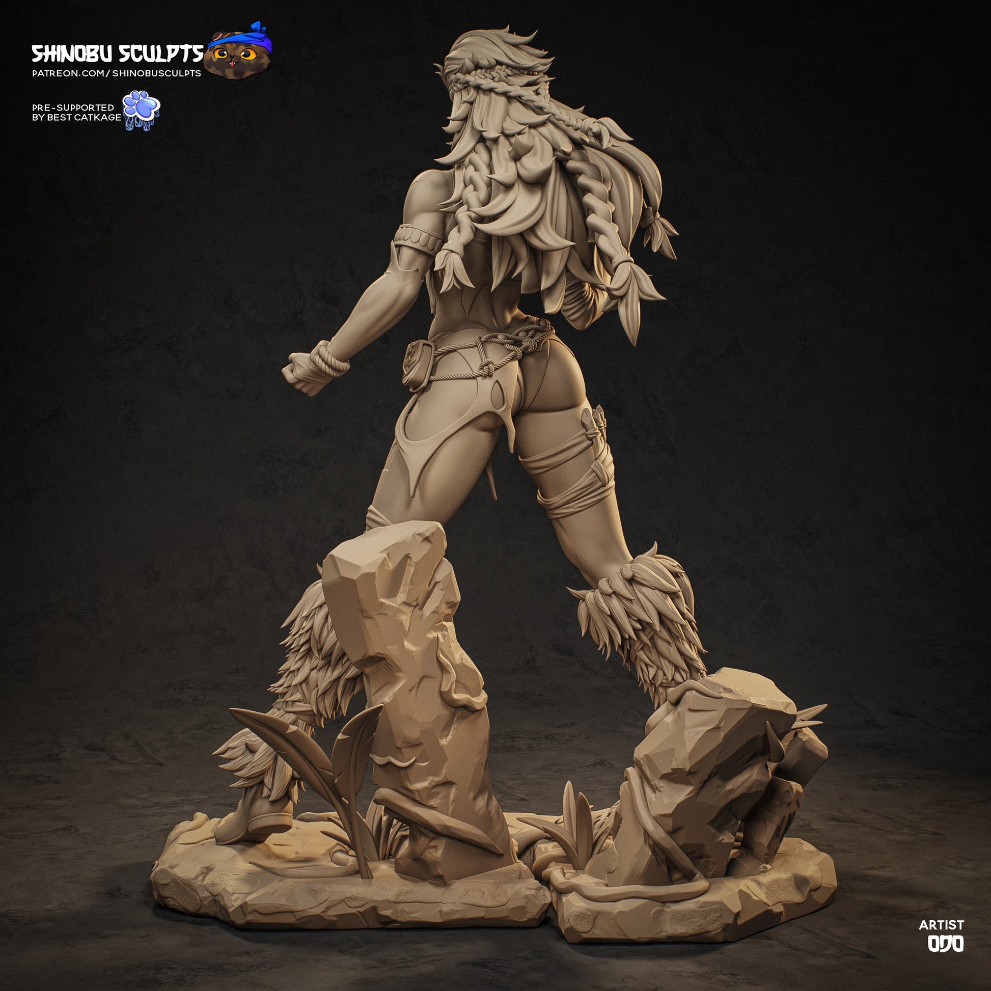 Rogue Savage X-Men 1:8 scale figure rear view showing flowing hair sculpt back musculature costume straps and rocky base elements