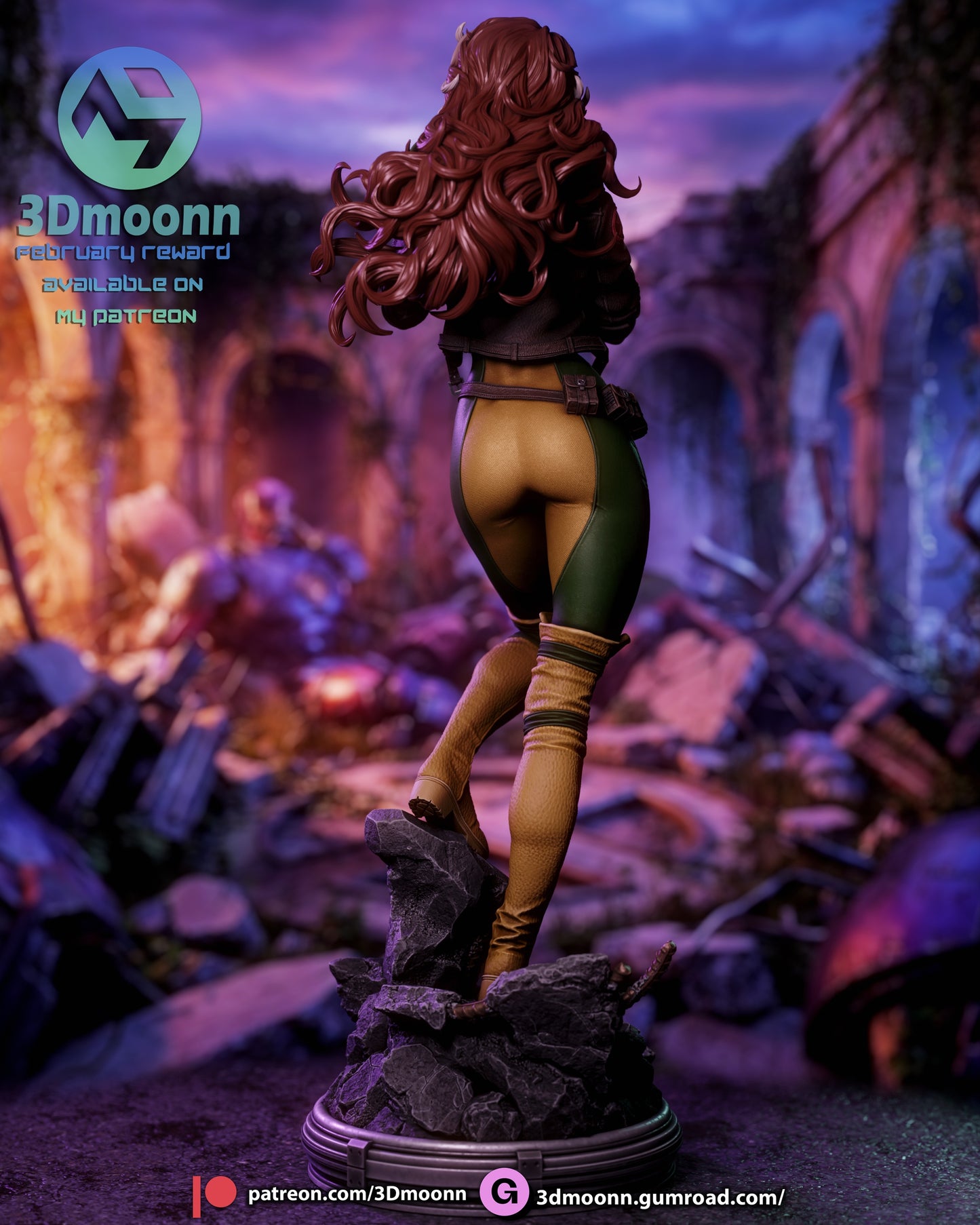 Rogue X Men resin statue back view long flowing hair suit detail superhero figure