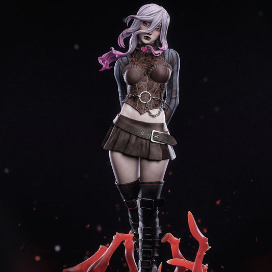 Sable Ward Dead By Daylight 1:6 scale resin statue with gothic corset outfit flowing pastel hair thigh high boots and corrupted entity base