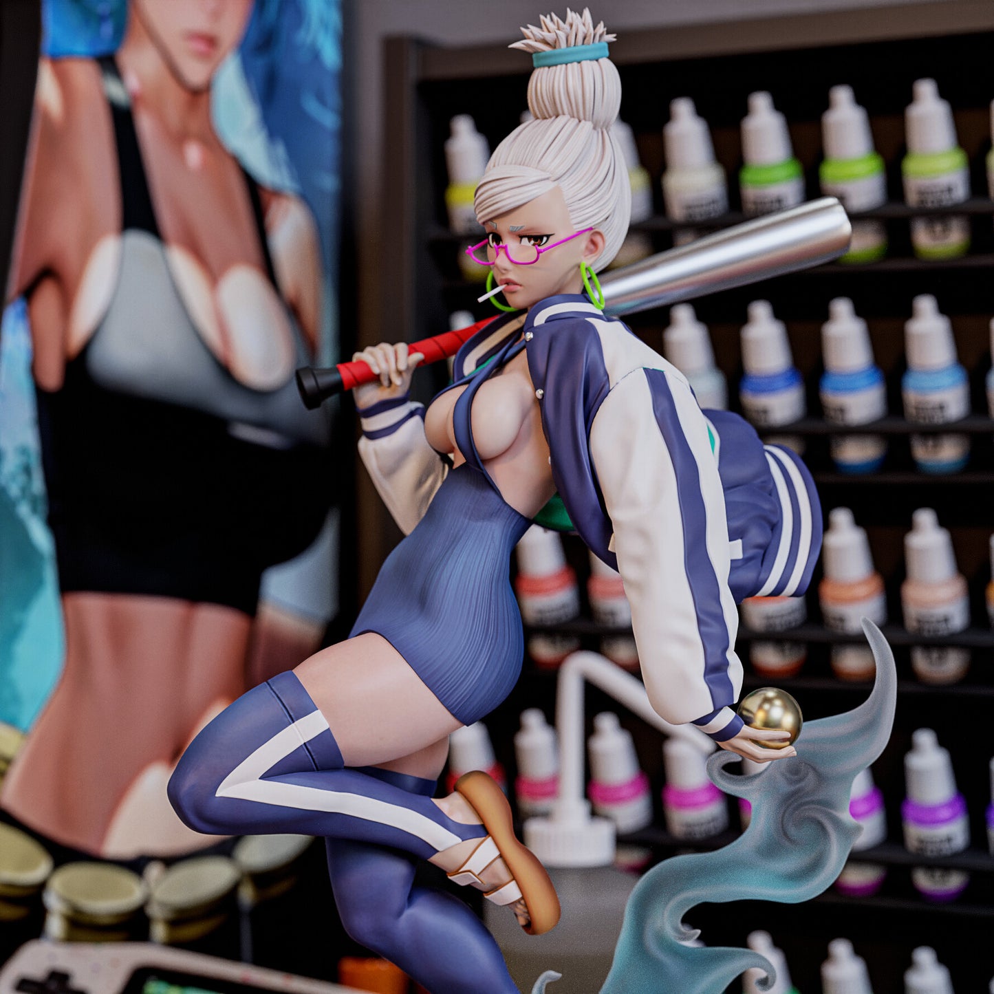 Seiko Ayase Dandadan 1:6 scale figure front view action pose baseball bat flowing energy base anime statue