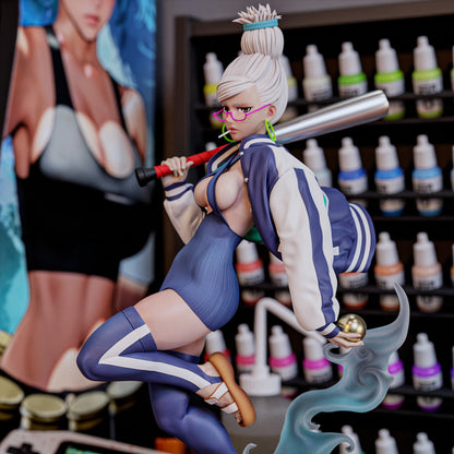 Seiko Ayase Dandadan 1:6 scale figure front view action pose baseball bat flowing energy base anime statue