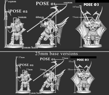 Armored loxodon fighter with halberds in different poses, showing various dynamic angles.