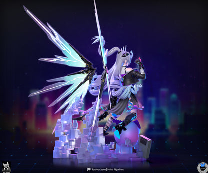 Silver Wolf LV999 Honkai Star Rail 1-8 scale figure rear view showing cyber wings and digital effects