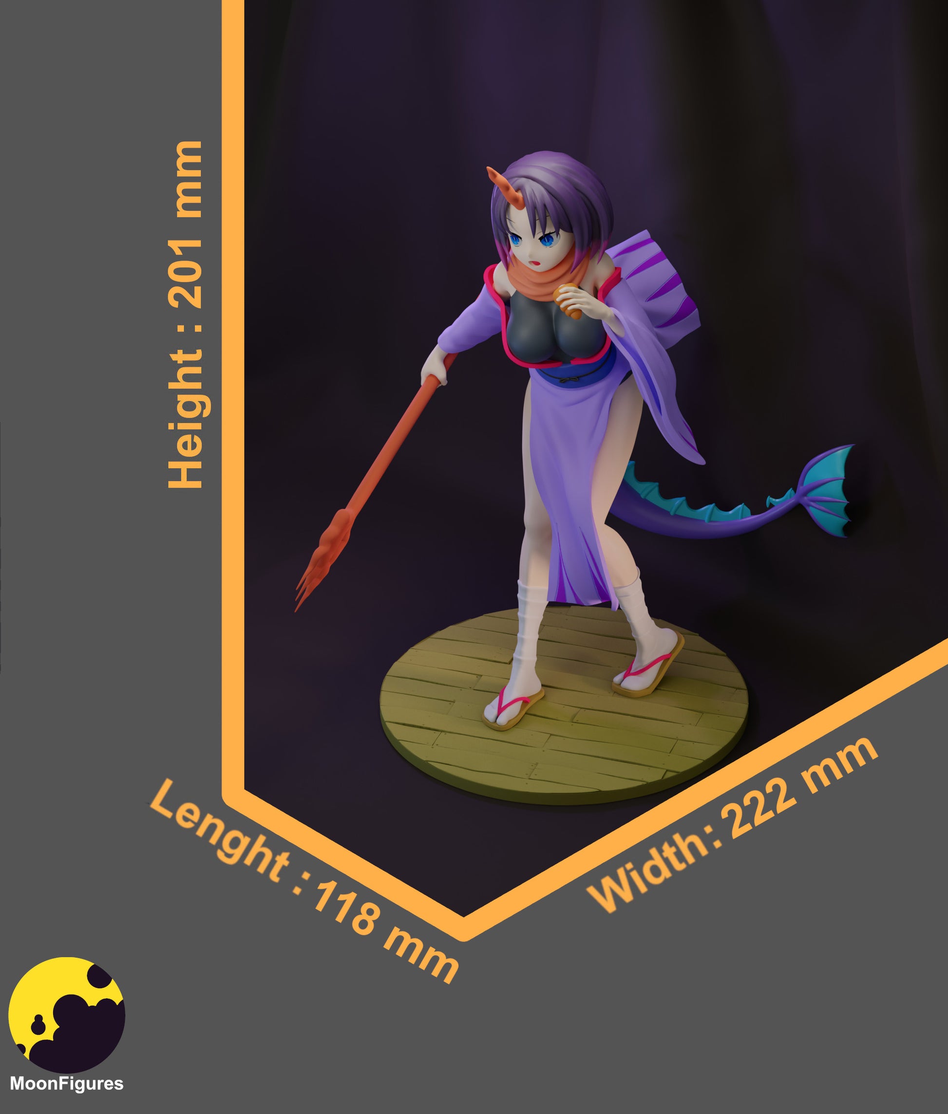 Elma Miss Kobayashi’s Dragon Maid 1:8 scale figurine colored render with dimensions height width and length