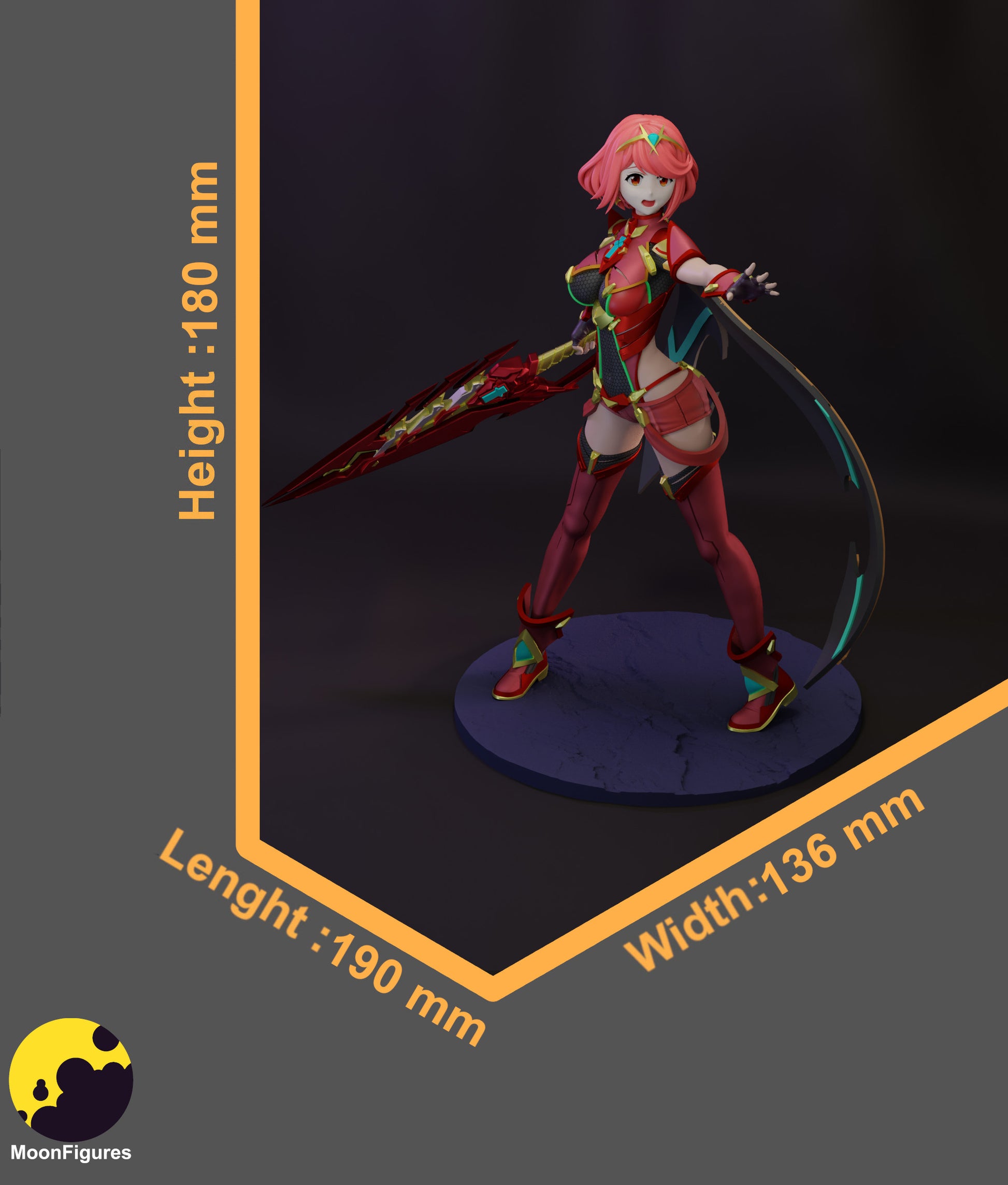 Pyra Xenoblade Chronicles 1:10 scale collectible figure colored render with size dimensions