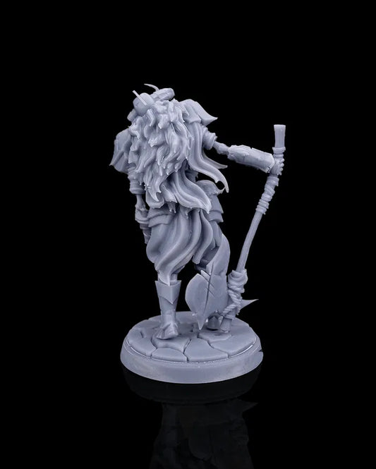 Skeletal berserker miniature rear view from Beldrad's Bag of Beasts showing layered armor, flowing tattered cloth, powerful build, and grounded combat posture, undead melee brute for tabletop roleplaying games