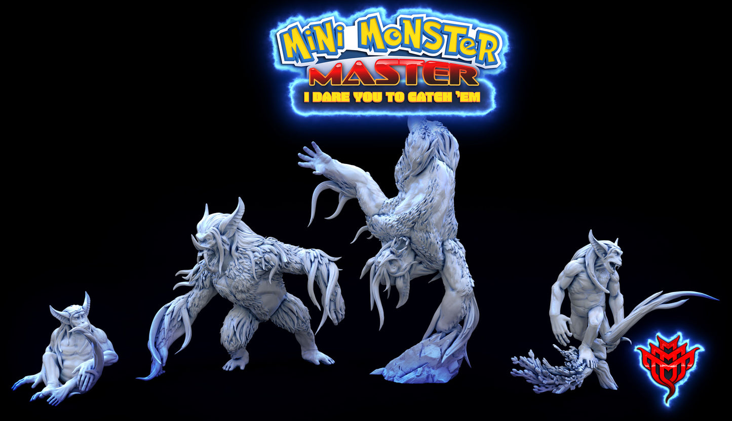 Sly Primates miniatures inspired by Mankey and Aipom from Pokémon, showcasing four ape-like creatures with distinct poses and expressive features, designed for tabletop role-playing games.