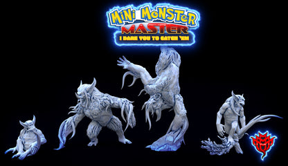 Sly Primates miniatures inspired by Mankey and Aipom from Pokémon, showcasing four ape-like creatures with distinct poses and expressive features, designed for tabletop role-playing games.