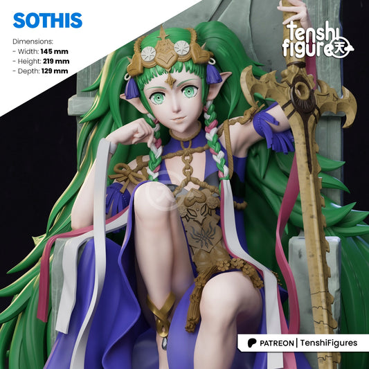 Sothis Fire Emblem seated fantasy figure dimensions image showing height width and depth