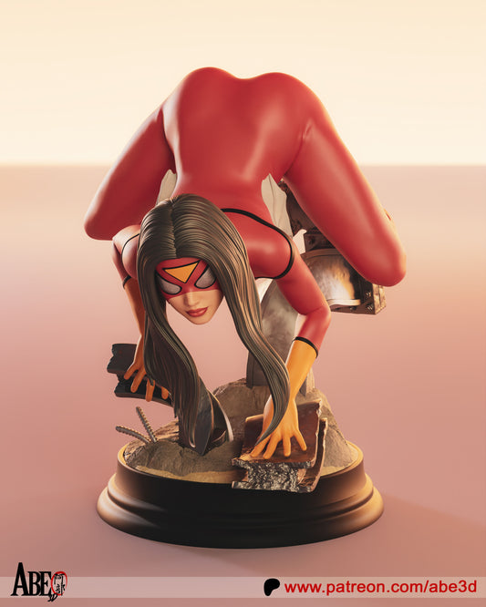Spider Woman Jessica Drew 1:4 scale resin statue front angle inverted pose Marvel Comics collectible