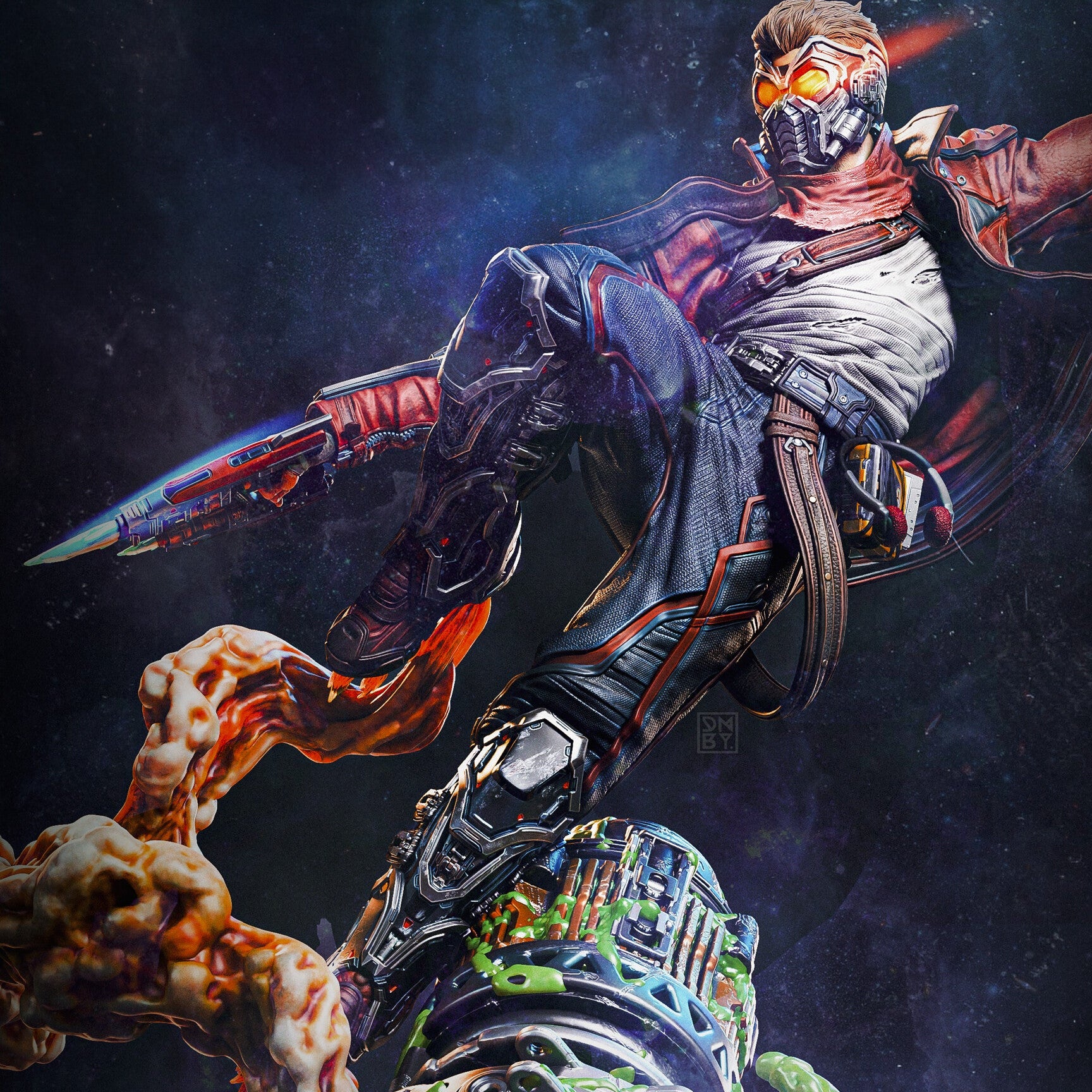 Star-Lord Marvel Rivals 1:6 scale figure painted action pose dual blasters coat flowing sci-fi statue