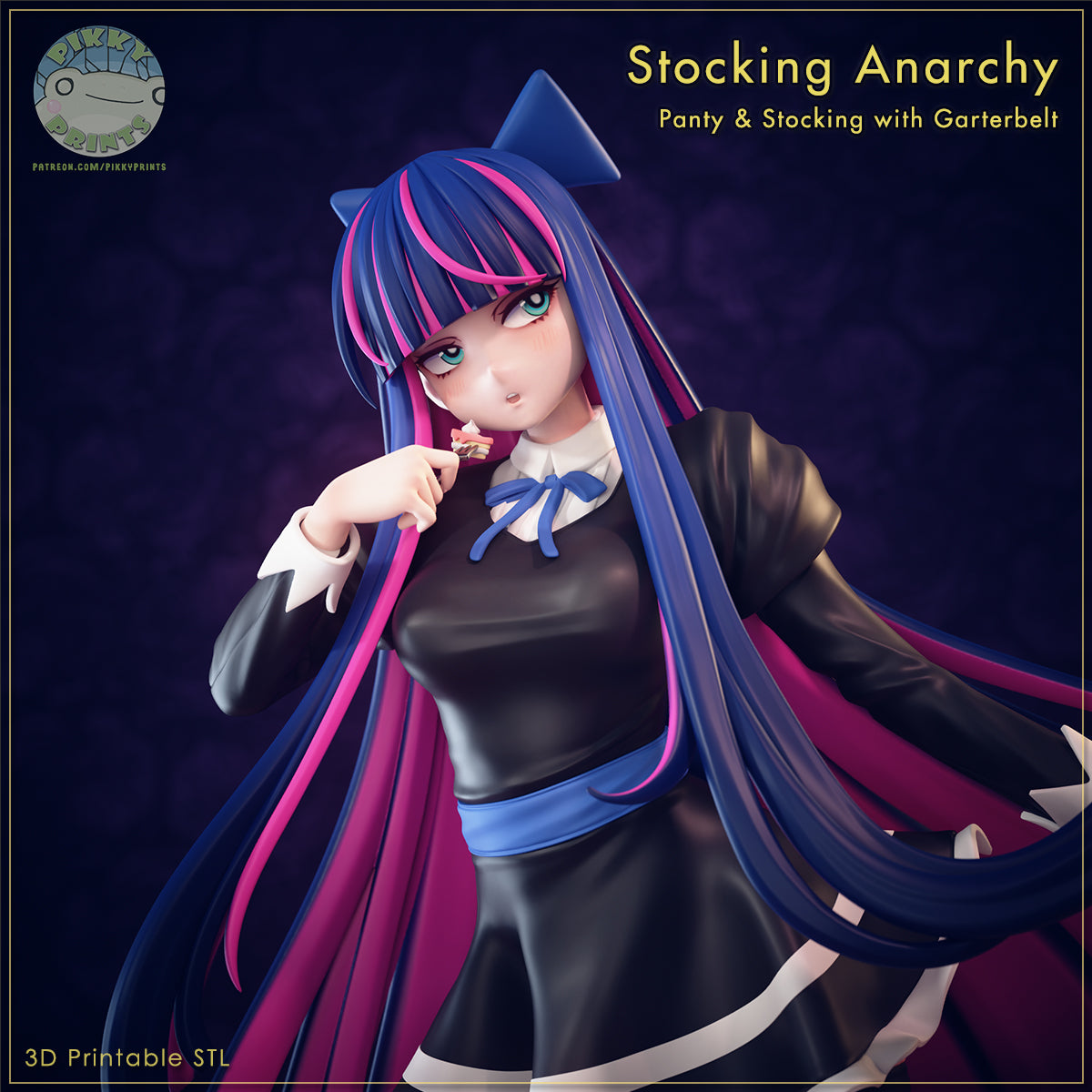 Stocking Panty and Stocking with Garterbelt figure close up showing facial expression hair bow and gothic outfit details