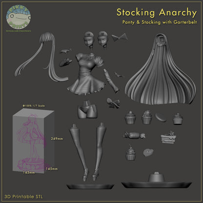 Stocking Panty and Stocking with Garterbelt figure parts layout showing modular hair head body legs base and accessories