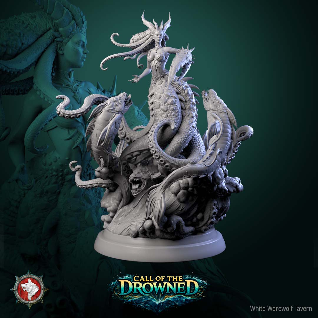 The Drowned Mother aquatic goddess diorama miniature surrounded by tentacles sea monsters and eldritch ocean horrors