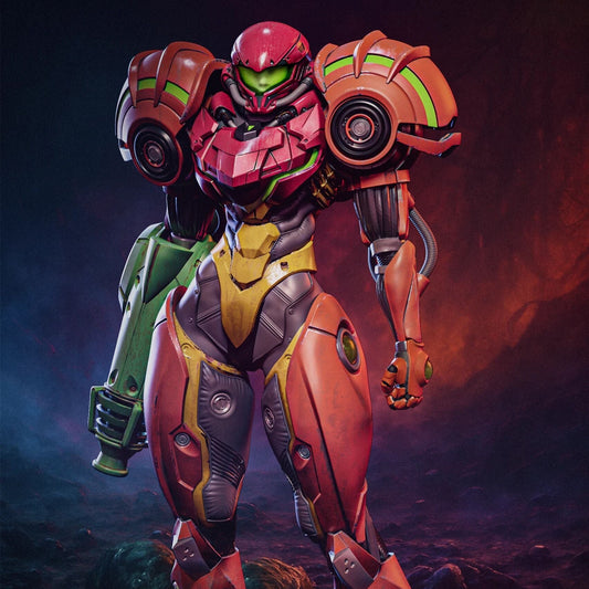 Samus Aran Metroid 1:6 scale figure front view Power Suit armored stance arm cannon sci fi video game collectible