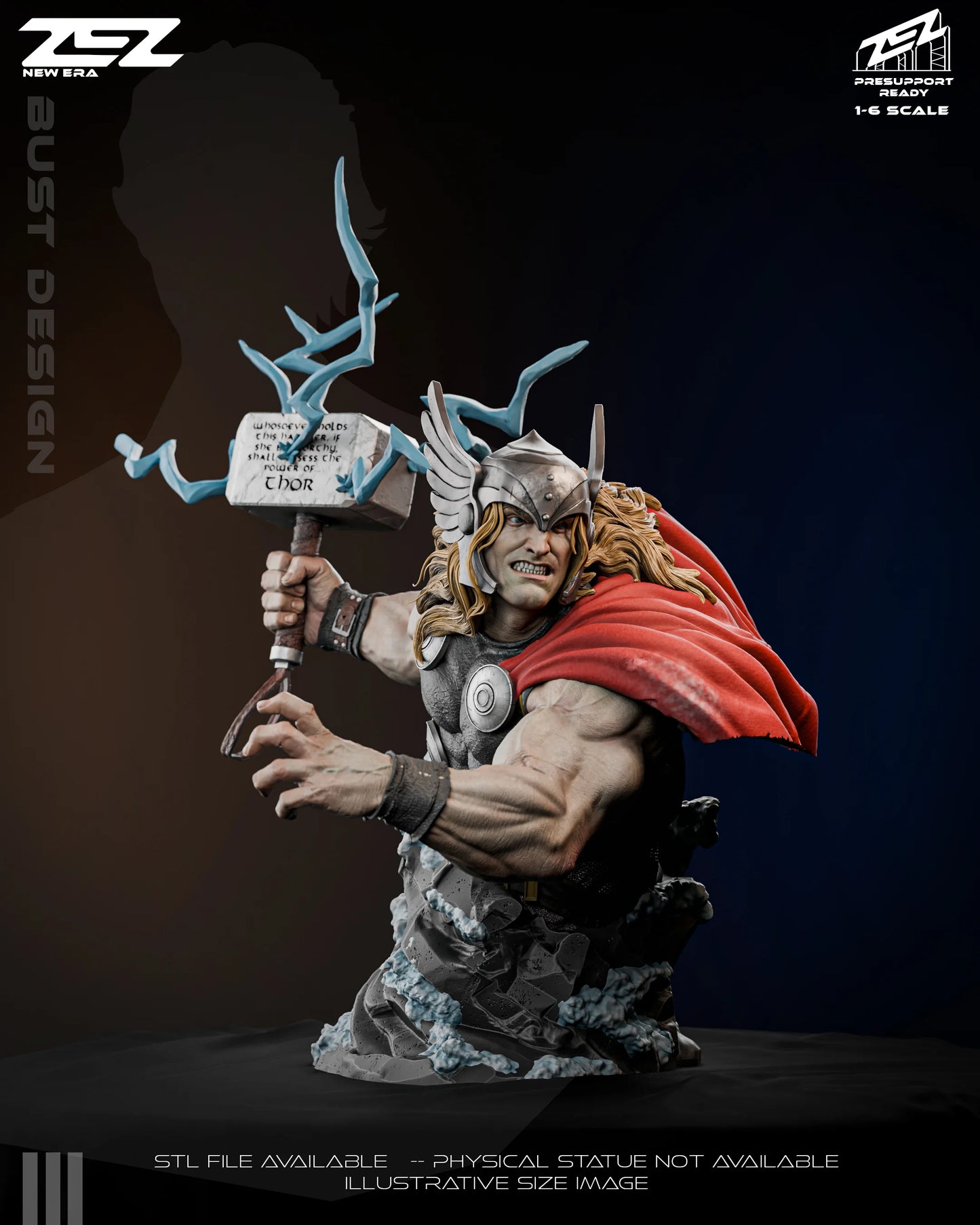 Thor God of Thunder Marvel bust 1:6 scale, helmeted Asgardian warrior with intense expression and detailed armor textures