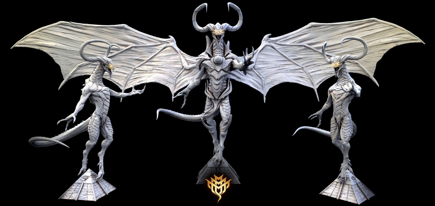 Torment Embodied dragon god miniature, showcasing intricate wing detailing and menacing horned features.