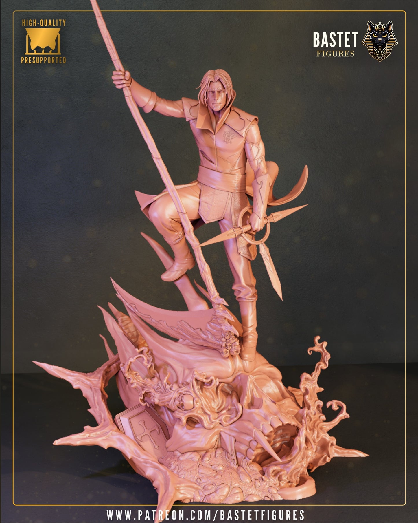 Trevor Belmont Castlevania 1:8 scale statue front view demon skull base Bastet Figures