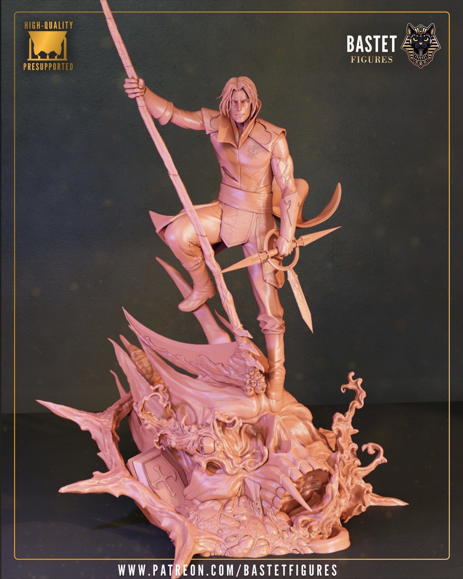 Trevor Belmont Castlevania 1:8 scale statue front view demon skull base Bastet Figures