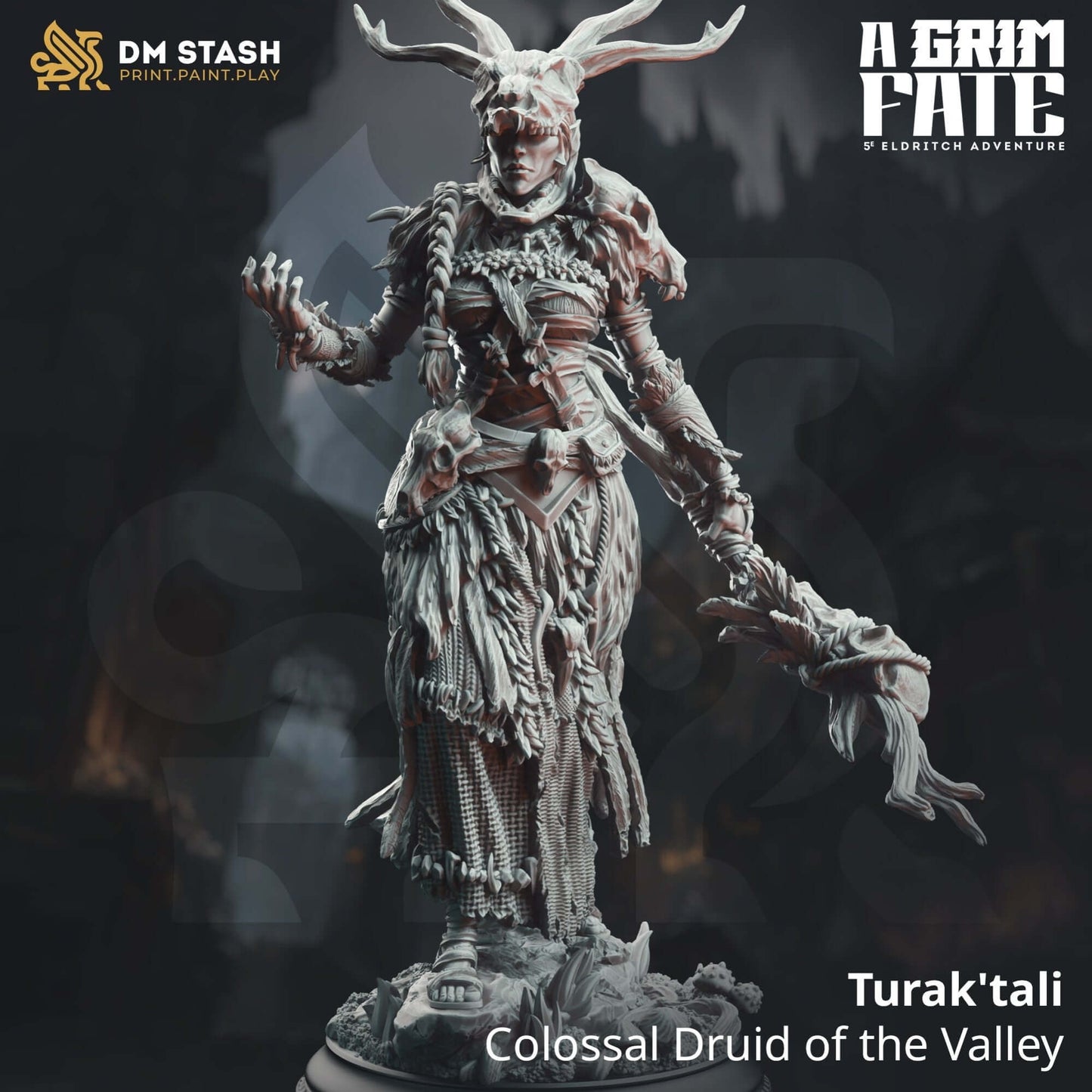 Goliath Druid Elder Turak'tali 3D printed miniature for Dungeons and Dragons, TTRPG, Age of Sigmar, Warhammer, Frostgrave, Pathfinder.