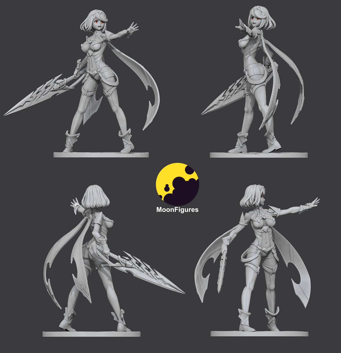 Pyra Xenoblade Chronicles 1:10 scale collectible figure grayscale turnaround views collage