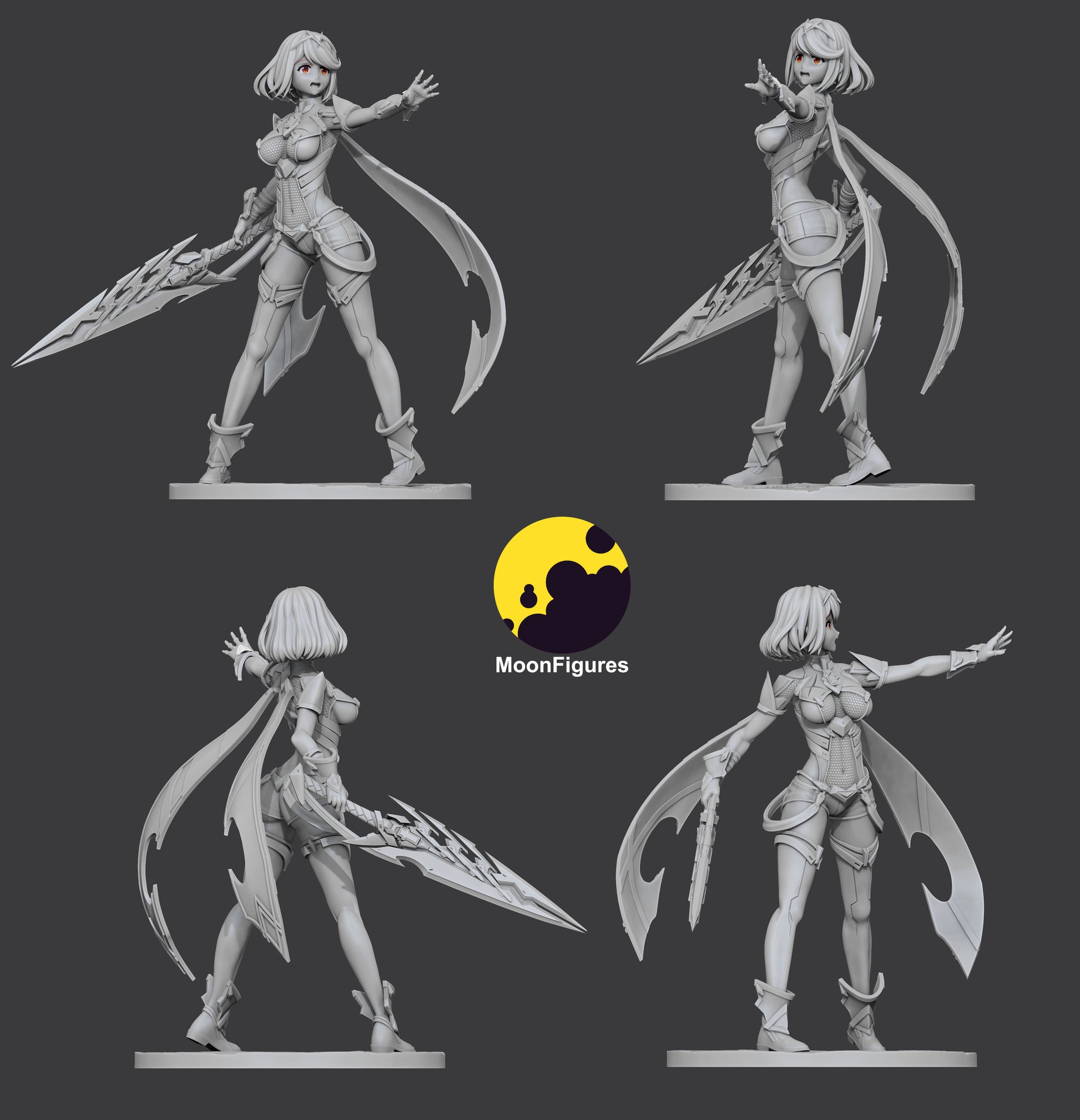 Pyra Xenoblade Chronicles 1:10 scale collectible figure grayscale turnaround views collage