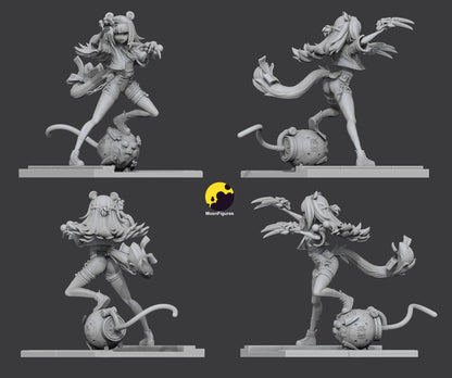 Ju Fufu Zenless Zone Zero 1:8 scale figurine grayscale turn views dynamic clawed stance with orb companion