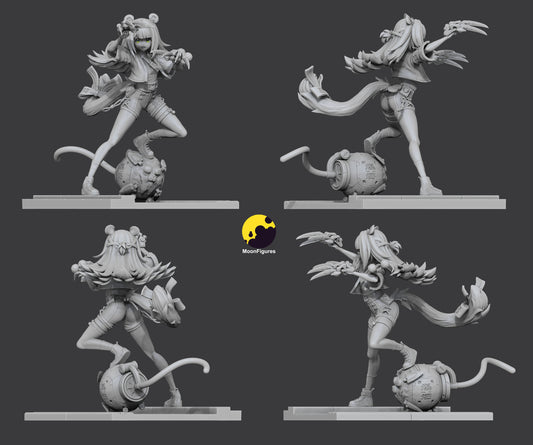 Ju Fufu Zenless Zone Zero 1:8 scale figurine grayscale turn views dynamic clawed stance with orb companion