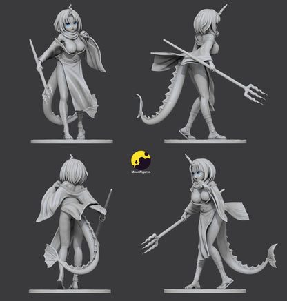 Elma Miss Kobayashi’s Dragon Maid 1:8 scale figurine grayscale render multiple turn views showing horn tail and outfit