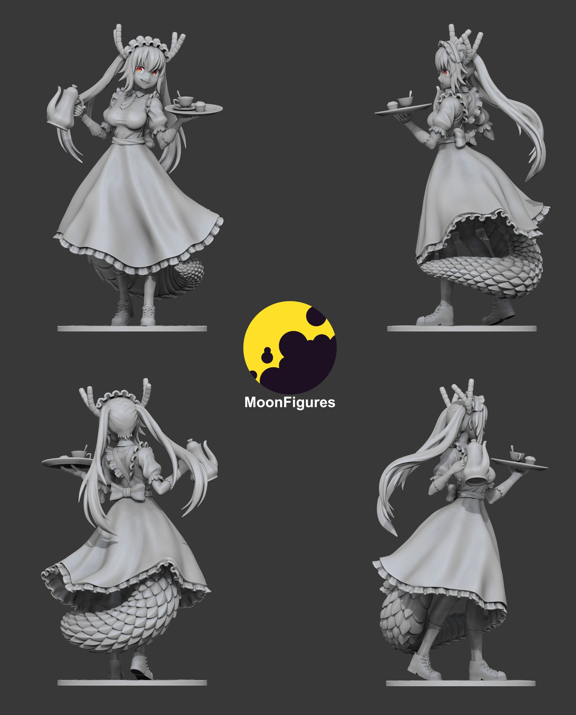 Tohru Miss Kobayashi’s Dragon Maid 1:10 scale collectible figure grayscale turnaround collage views