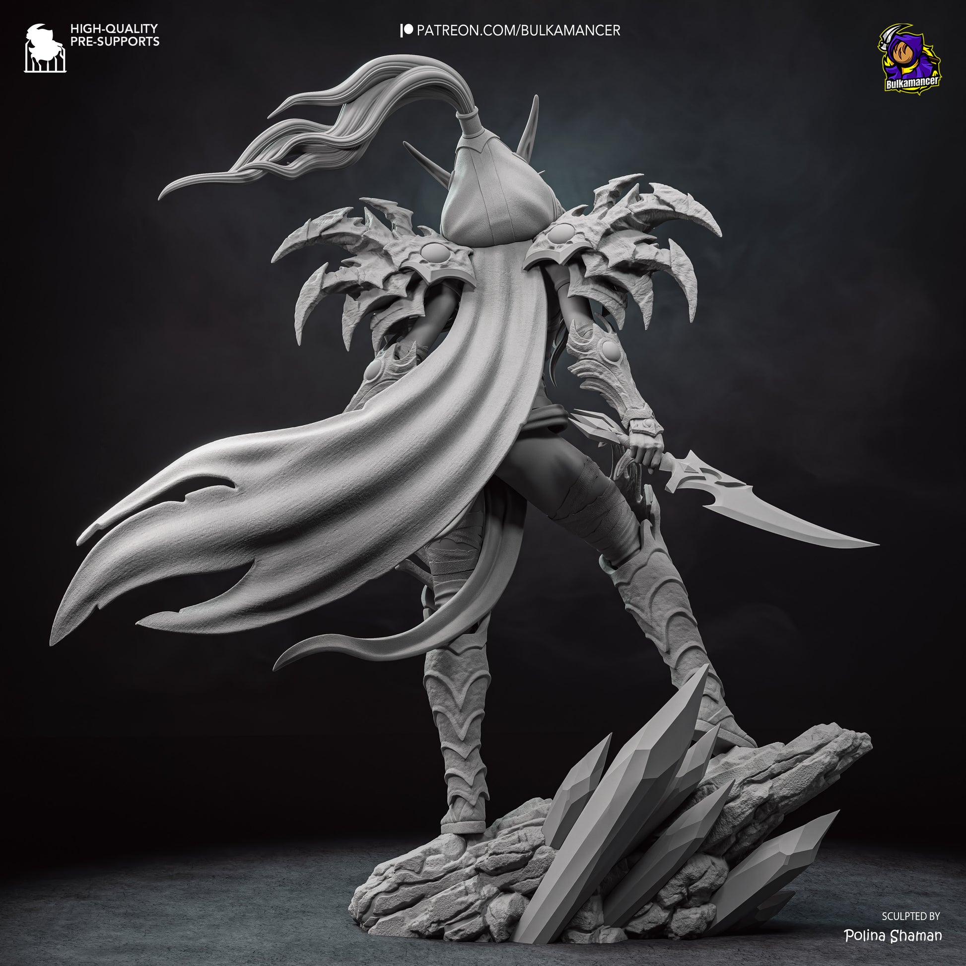 Valeera Sanguinar Warcraft garage kit rear sculpt view with flowing cape