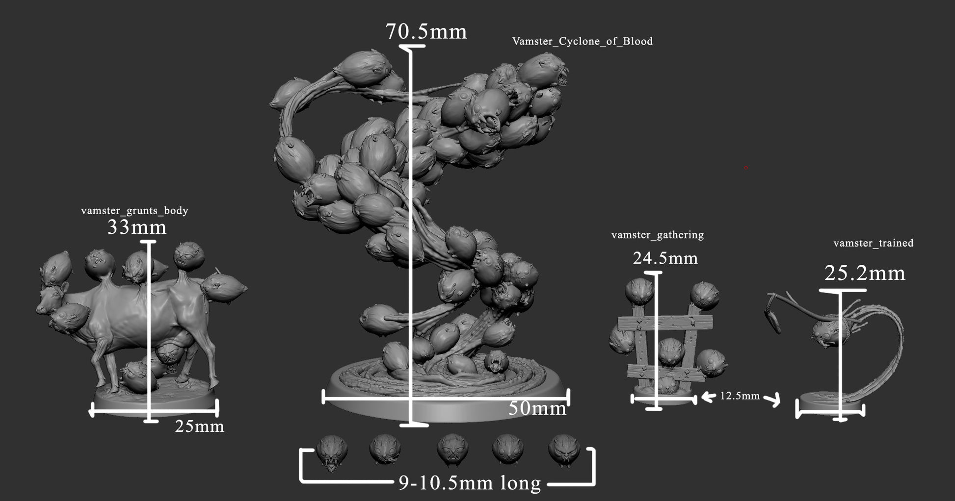 size comparison of various Vamster models.